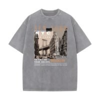 Oversized Graphic T-Shirt for Men New York Los Angeles Vintage Acid Wash Cotton Tees Streetwear Casual Tee Top