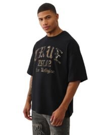 True Religion Men's Forest Camo Oversized Tee – Short Sleeve Crewneck Graphic T-Shirt