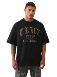True Religion Men's Forest Camo Oversized Tee – Short Sleeve Crewneck Graphic T-Shirt