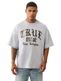 True Religion Men's Forest Camo Oversized Tee – Short Sleeve Crewneck Graphic T-Shirt