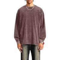 Tuislay Vintage Oversized T Shirts for Men Cotton Baggy Crewneck Streetwear Sweatshirt Acid Wash Long Sleeve Tee Shirts Top