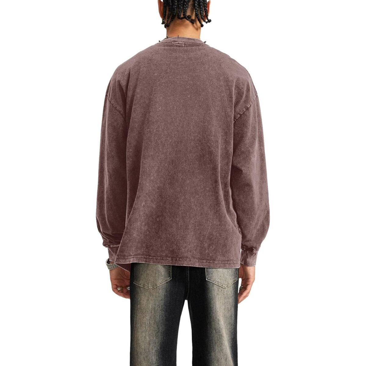 Tuislay Vintage Oversized T Shirts for Men Cotton Baggy Crewneck Streetwear Sweatshirt Acid Wash Long Sleeve Tee Shirts Top