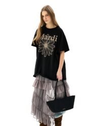 Unisex FlowerMardi T-Shirt, Cotton Graphic Logo Tee, Relaxed Fit Short Sleeve Top (US, Alpha, One Size, X-Large, Regular, Long, Black Taupe)