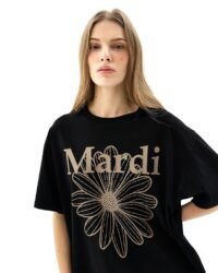Unisex FlowerMardi T-Shirt, Cotton Graphic Logo Tee, Relaxed Fit Short Sleeve Top (US, Alpha, One Size, X-Large, Regular, Long, Black Taupe)