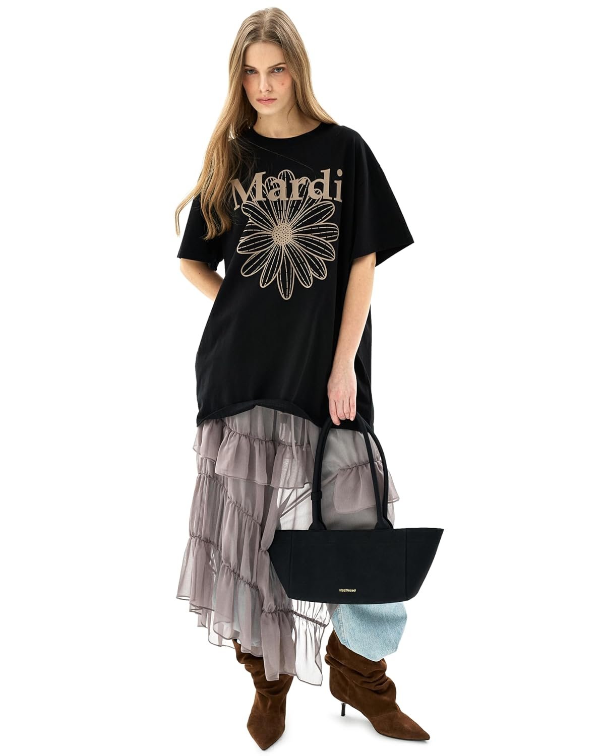Unisex FlowerMardi T-Shirt, Cotton Graphic Logo Tee, Relaxed Fit Short Sleeve Top (US, Alpha, One Size, X-Large, Regular, Long, Black Taupe)