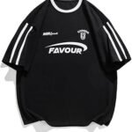 Vamtac Mens Patchwork Racing T Shirt Y2K Vintage Oversized Graphic Tees Contrast Color Stripe Half Sleeve Streetwear Top