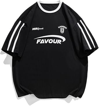 Vamtac Mens Patchwork Racing T Shirt Y2K Vintage Oversized Graphic Tees Contrast Color Stripe Half Sleeve Streetwear Top